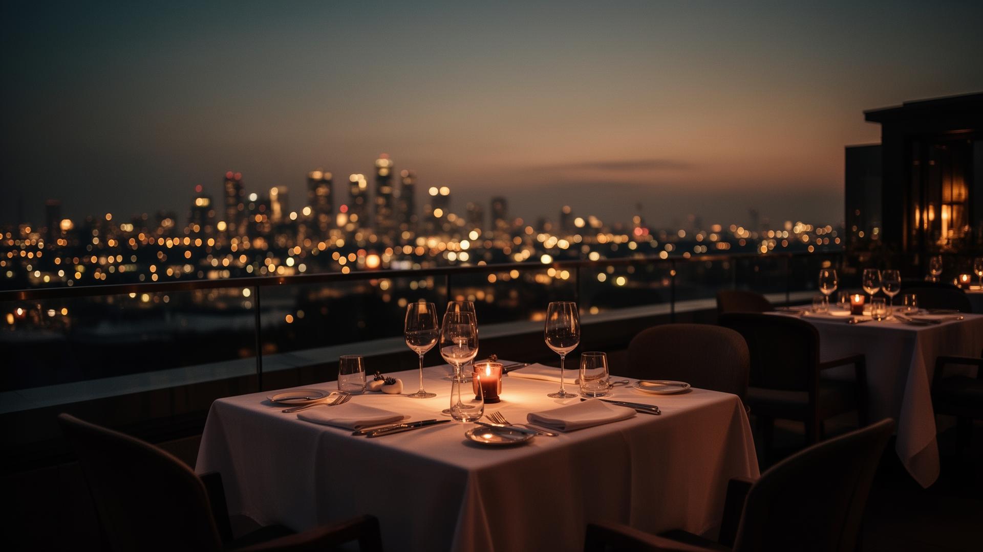 Luxury rooftop venue at twilight